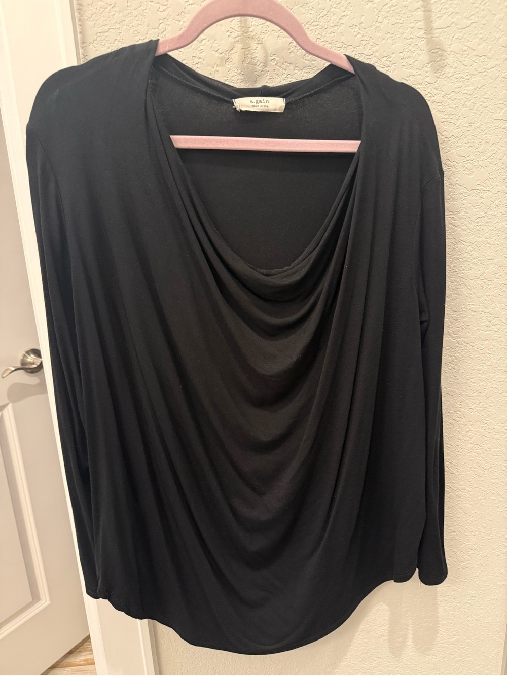Black Draped Cowl Neck Long-Sleeve Top